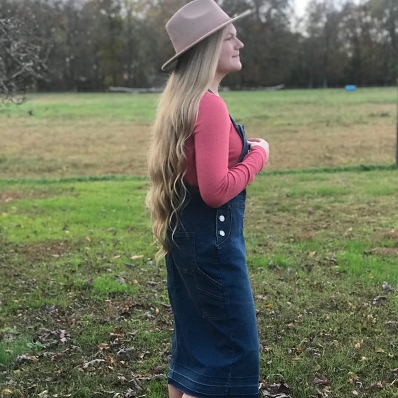 Denim jumpers overall midi dress modest - Picture 5 of 10